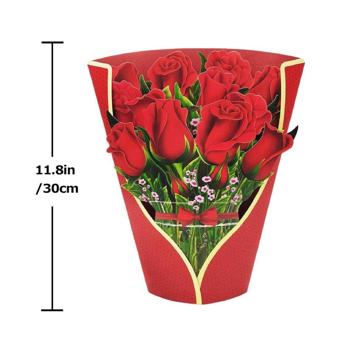 New Style 3D Pop Up Cards Paper Flower Bouquet Greeting Card for All Occasions - Red Rose