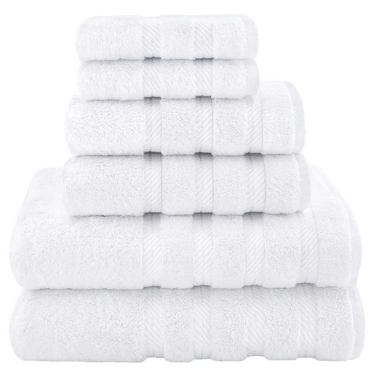 White Luxury 6-Piece Combed Cotton Towel Bale Set - Ultra Soft & Absorbent Bath, Hand, Face Towels