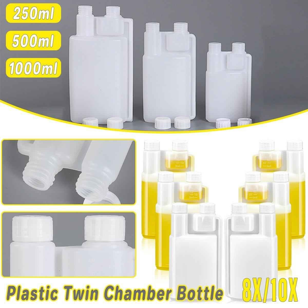250-1000ml Plastic Twin Chamber Bottle with Tamper Evident Cap for Chemical Liquids - 8Pcs 250ml