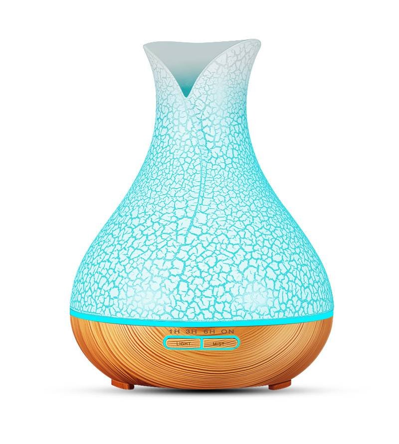 Blue Crack 500ml Wood-Grain Essential Oil Aroma Diffuser with Lattice Design and Humidifier