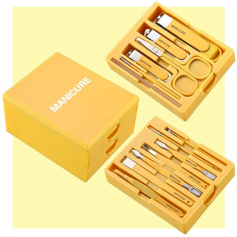 Yellow Professional 13-Piece Manicure & Pedicure Set - Anti-Splash Carbon Steel Nail Clippers Kit with Compact Drawer Organizer
