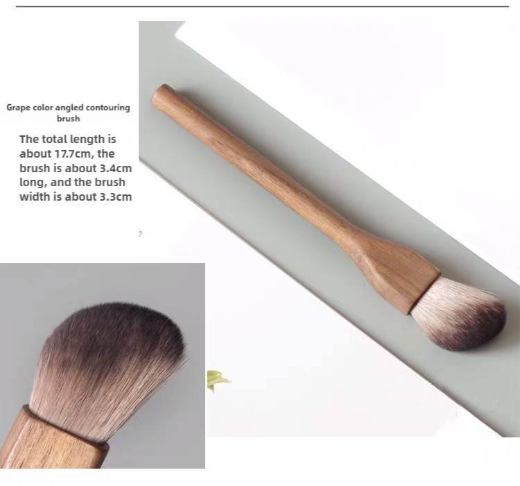 Grape Color Angled Contouring Brush Walnut Wood Makeup Brush Set - Powder, Blush, and Contour Brushes with Soft Fiber Bristles