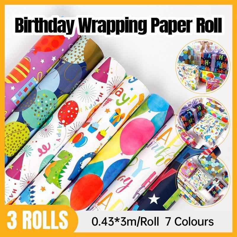 3 Pack Colorful Celebration with Premium Present Wrapping Paper - QQLW