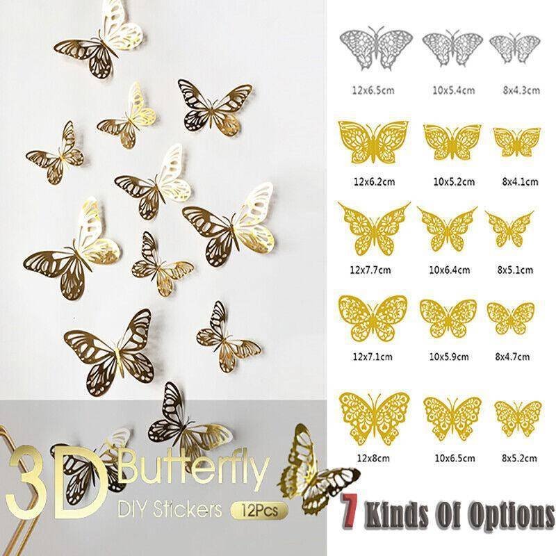 12X 3D Butterfly Wall Decals Stickers Removable Kids Nursery Decoration - 7601