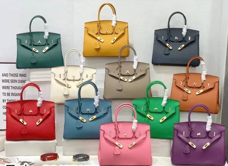  2025 - Euro-american Elegant Lychee Leather Shoulder Bag- Birkin 35 Color Rosa Sakura,