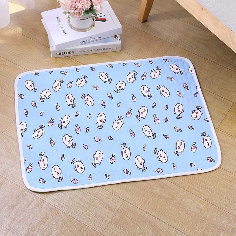 2-Pack Blue Fish Pet Summer Cooling Latex Pad (M Size: 50*40cm) - Breathable Ice Silk & Latex-Filled Dog Bed Cat Sleeping Mat with Non-Slip Base