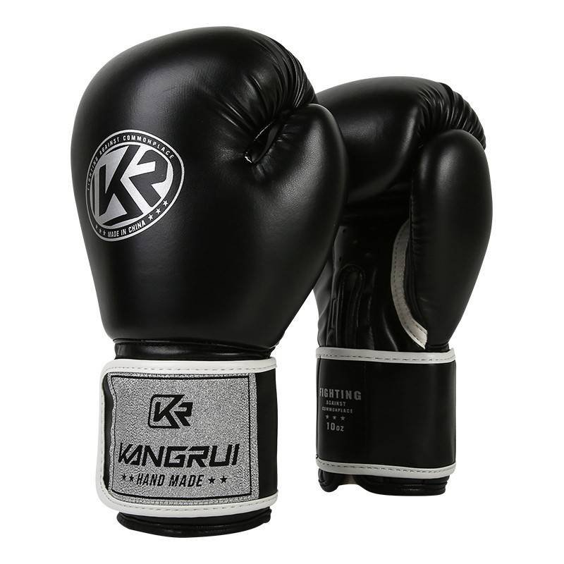 Black And Silver Durable 10oz PU Leather Boxing Gloves - Padded & Ventilated for Training