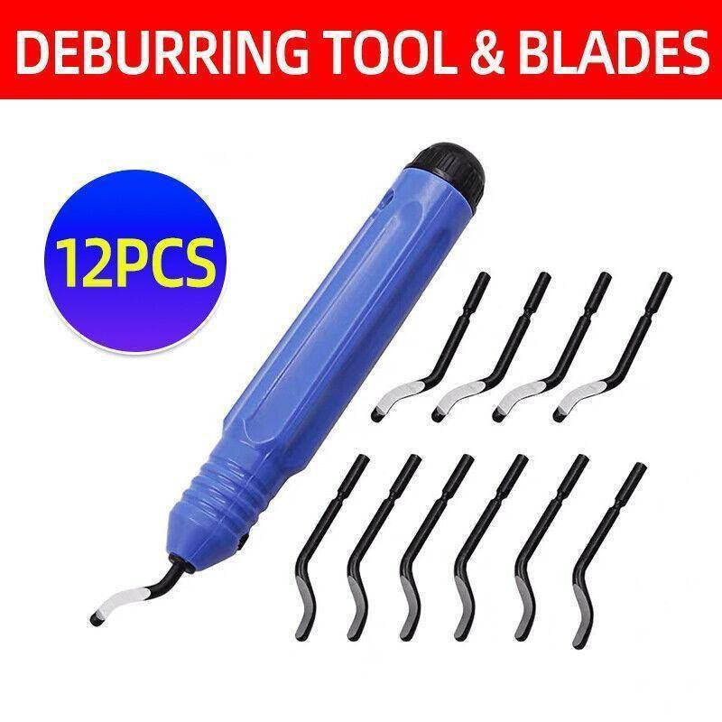 12PCS Manual Deburring Tool Set with Swivel Handle and Replacement Blades