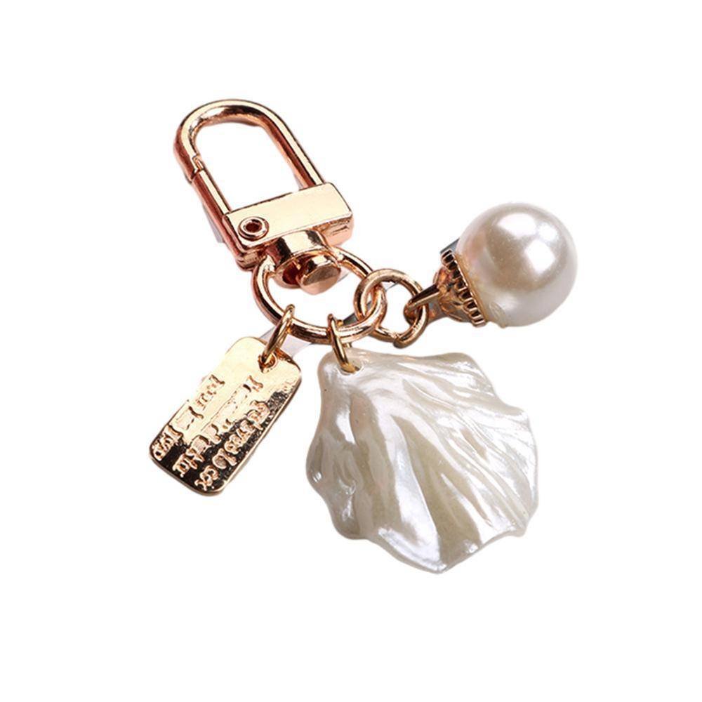 Womens Cute Key Rings Shell Heart Pearl Shape Keychain Charm Bag Hanger Pendants - B