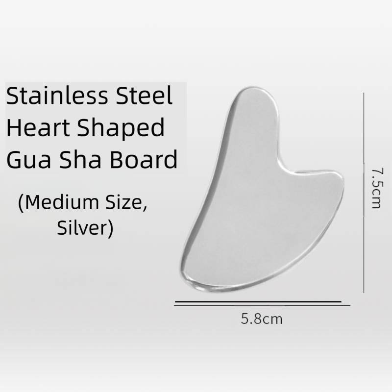 Stainless Steel Heart Gua Sha Facial Tools - Medium Size (7.5x5.8cm) for Face and Body, Massager for Reducing Puffiness