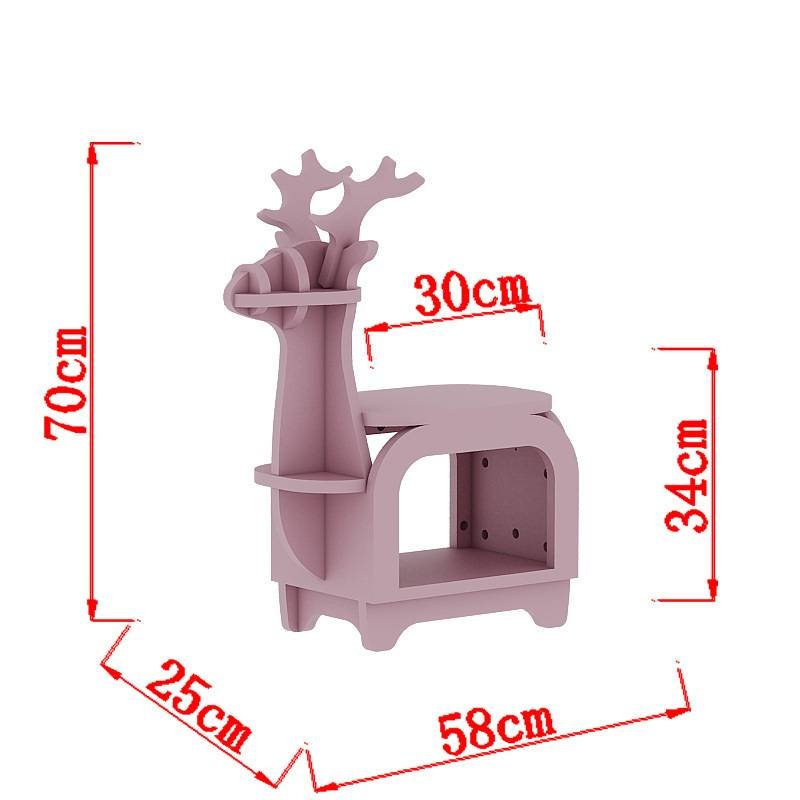 Pink Small Creative Reindeer-Shaped Solid Wood Bookshelf for Kids