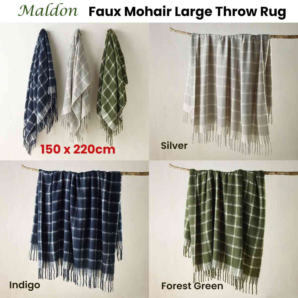 Bianca Maldon Faux Mohair Large Throw Rug 150 x 220 cm Silver