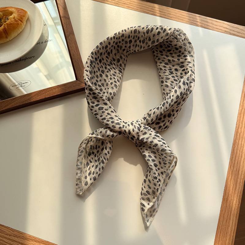 Style 8 Black spots on white background Versatile Patterned Square Scarf | 65x65cm Lightweight Polyester Neckerchief Headband | Vintage Polka Dot & Floral