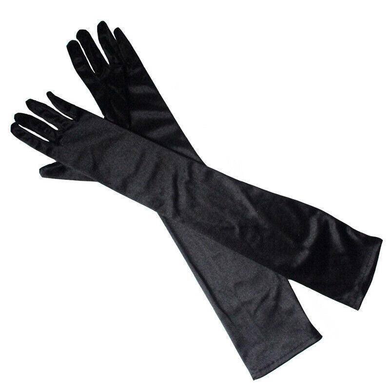 Elegant Long Satin Evening Gloves Formal Dress Accessory for Opera Prom Party Women - Black