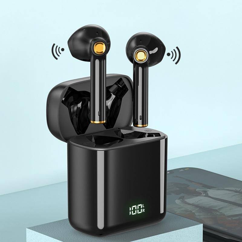Waterproof Bluetooth Earphones with Digital Display - Black