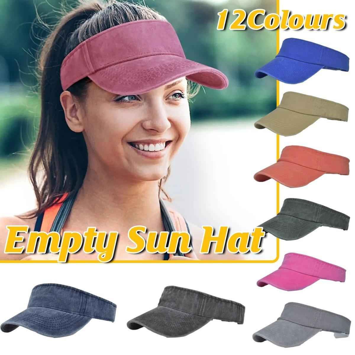 Unisex Summer Denim Sun Visor Cap Breathable Washed Running Hat UV Protection - Red