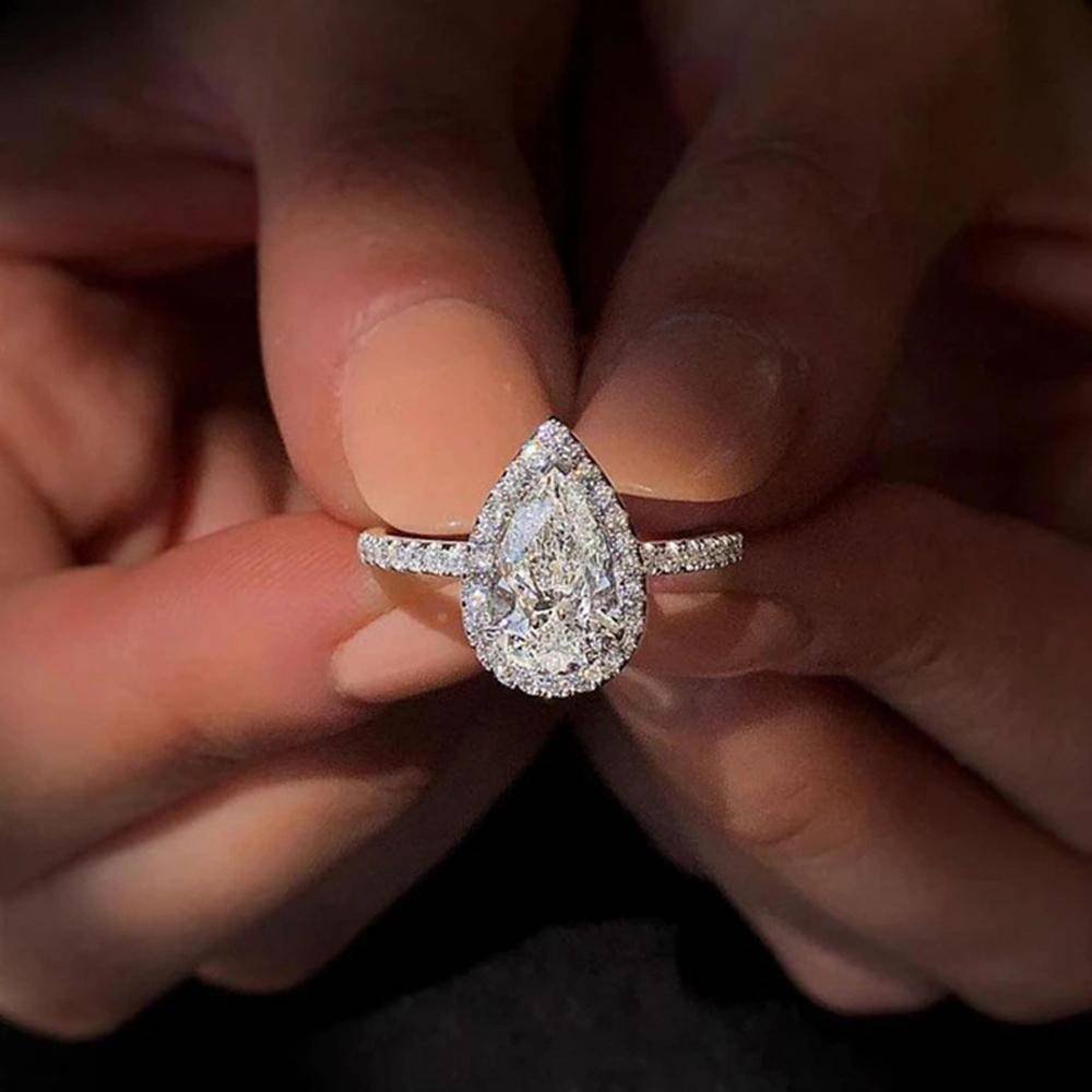Sparkling Pear Shaped Zircon Cluster Ring Pear Shape Engagement Women Gift - 9