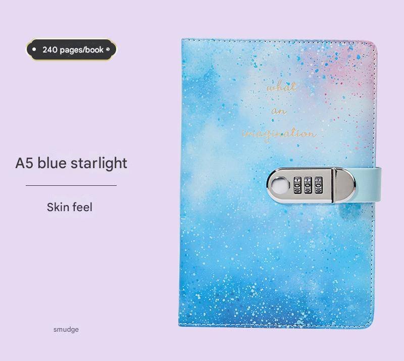 A5 Tie-Dye Journal with Combination Lock - 240 Pages, Soft Touch Cover Diary(Blue)