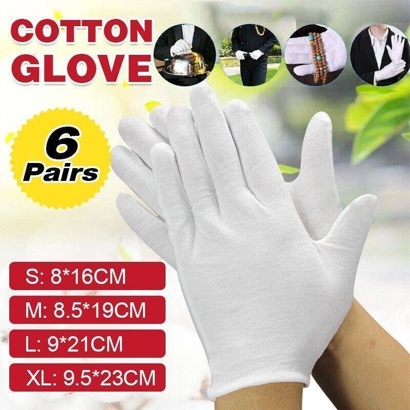 6 Pairs Handling Work Hands Protector Soft Costume Jewellery Cotton White Gloves - M