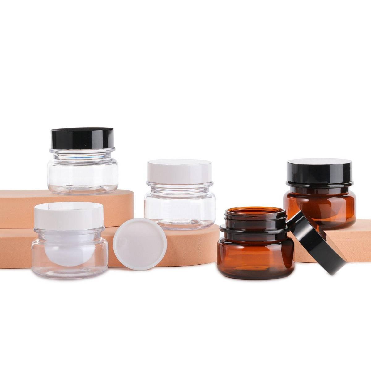 10pcs PET Plastic Cosmetic Bottles Refillable Travel Face Cream Containers - 30ml-Brown+White-Double