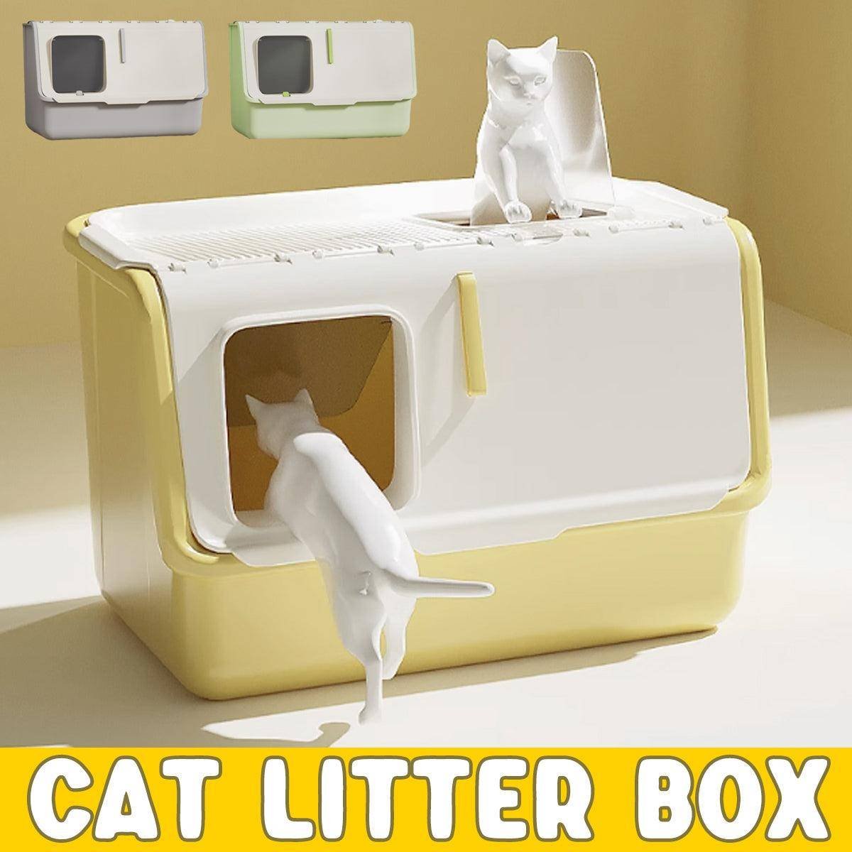 Large Fully Enclosed Cat Litter Box with Lid Odor Control Litter Pan for Cats - Yellow