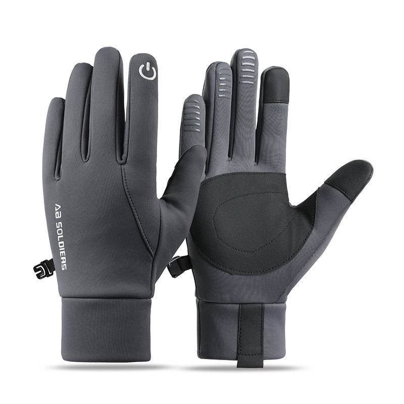 Grey Winter Thermal Gloves for Men Outdoor Cycling Driving Waterproof Touch Screen Warm Fleece Lining Anti-Slip(Size:XL)