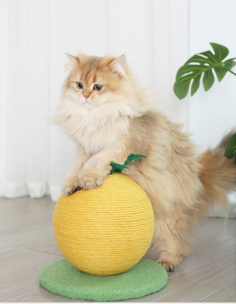 Yellow Pineapple And Green Base Fun Fruit Shaped Sisal Cat Scratcher Ball - Durable Scratching Toy with Stable Base