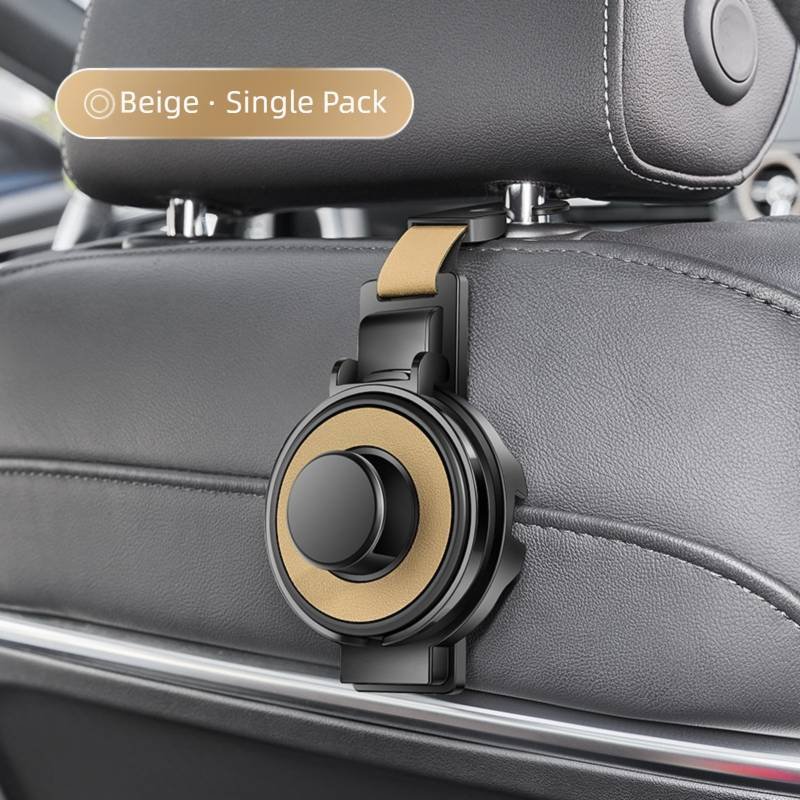Beige 3-in-1 Car Headrest Organizer Hook