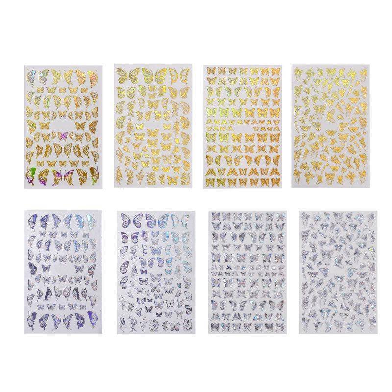 3D Nail Butterfly Design Sticker Decor Decal Holographic Laser Nail Art Sticker - Gold L-01