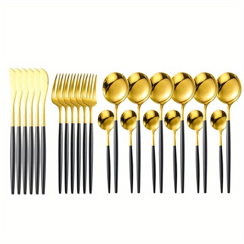 Deluxe Cutlery Set - Black & Gold