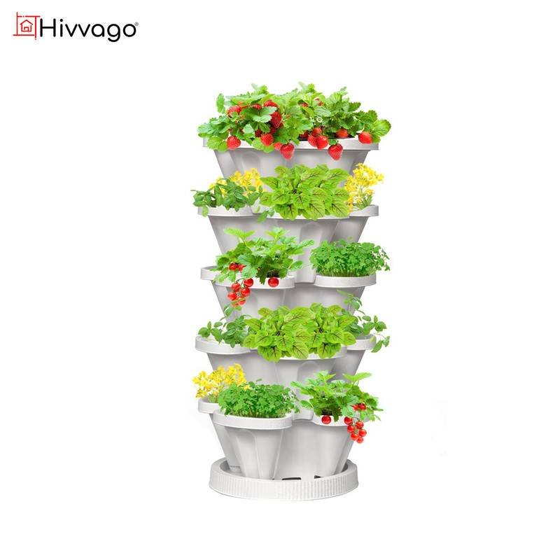 Hivvago 5-Tier Vertical Garden Planter – Stackable Indoor/Outdoor Pot with Base