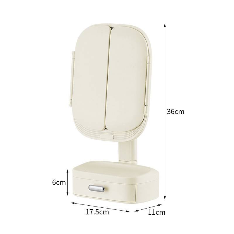 Milky White LED Lighted Tri-Fold Makeup Mirror with Storage Drawer & Magnification(USB Charging Port)