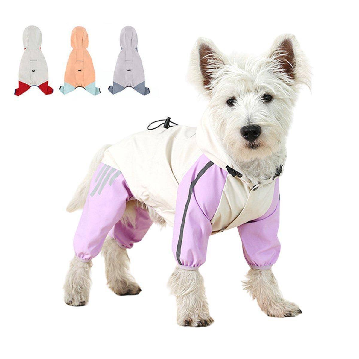 Waterproof Four Foot Dog Raincoat for Small Medium Large Dogs Pet Rainy Day Coat - Light Gray+Dark Grey - XXL
