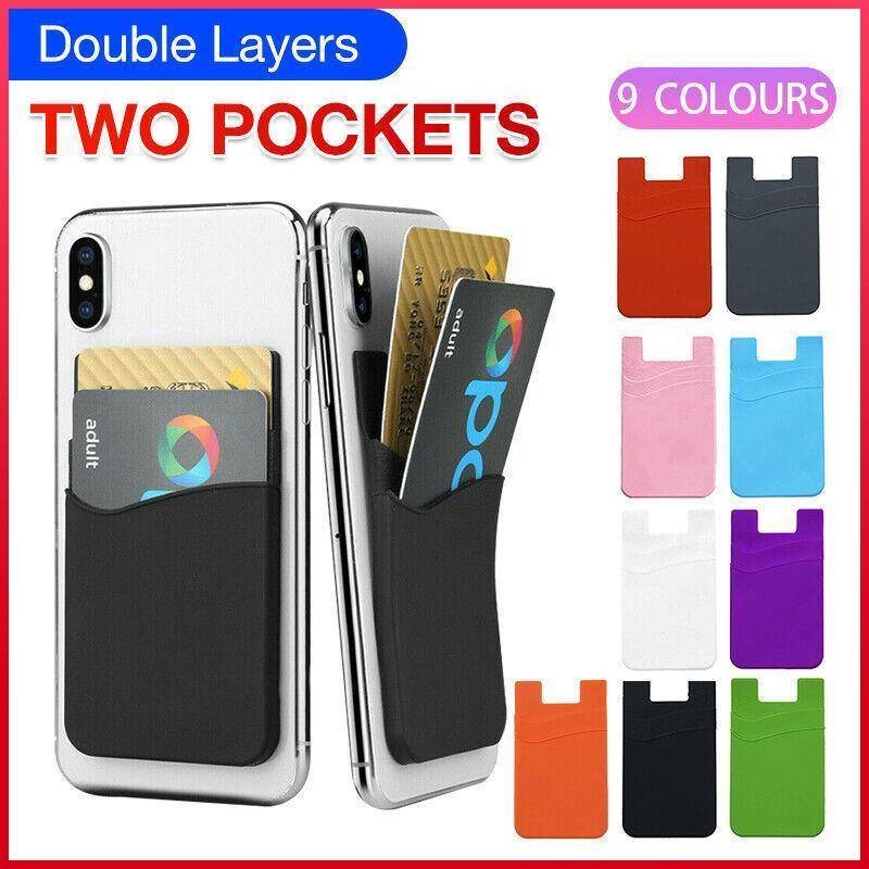 Silicone Phone Card Holder Double Layer Adhesive Wallet with 3M Backing - Black