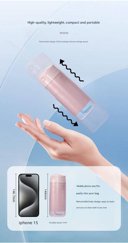 Portable Water Flosser - 70-Day Battery, 4 Modes, 5 Nozzles, IPX7 Waterproof, 200ml Telescopic Tank(Pink)