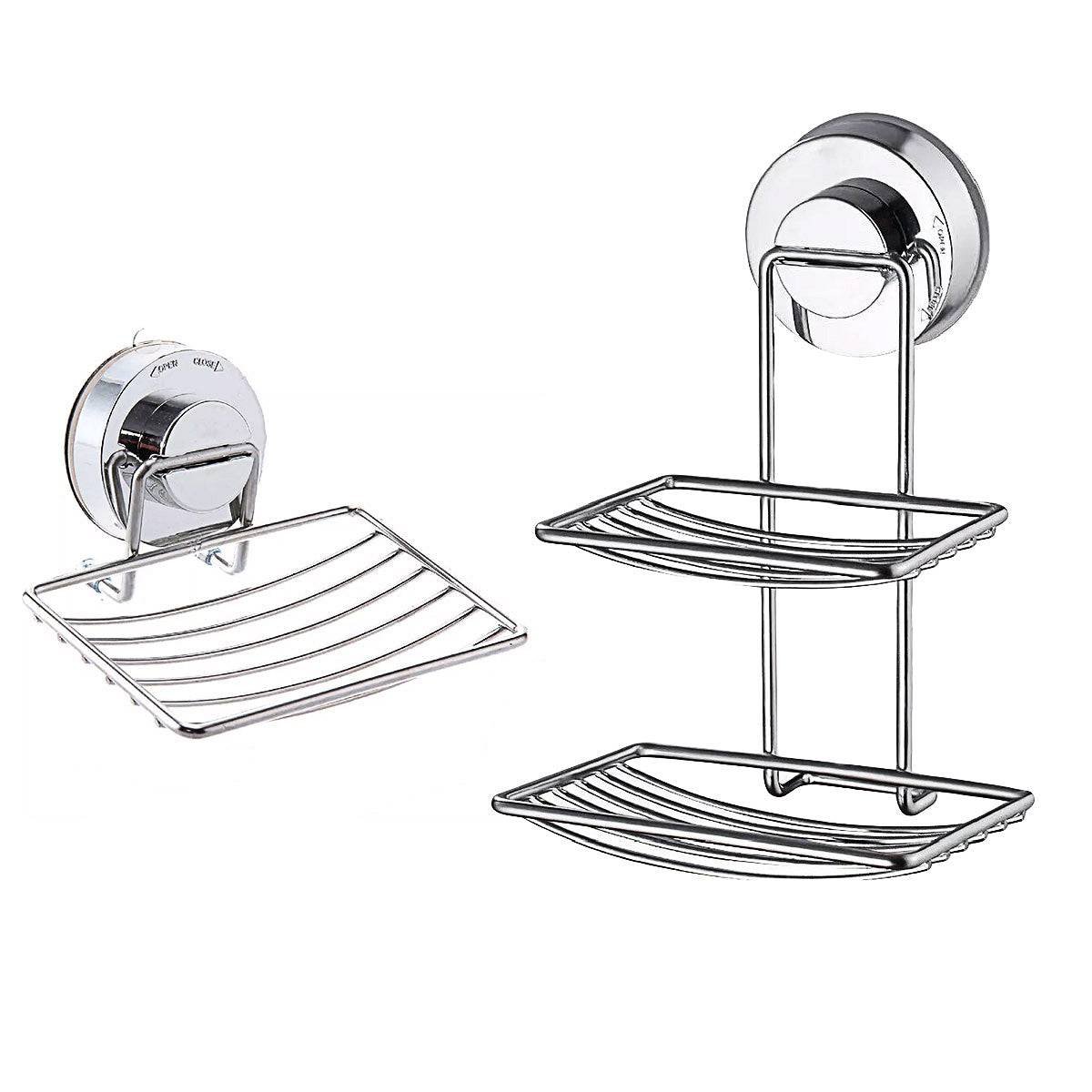 Shower Bar Holder Suction Basket Wall Mounted Stainless Steel Bathroom Soap Dish - Single Layer