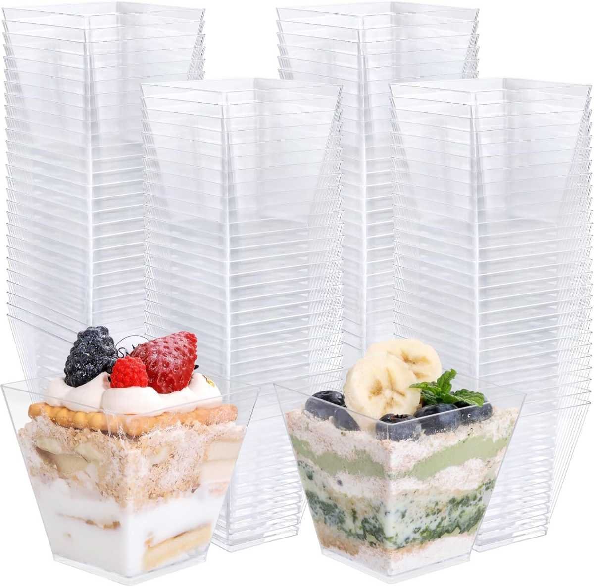 360x Premium Plastic Square Dessert Cups BPA Free Extra Strong Bulk - Clear