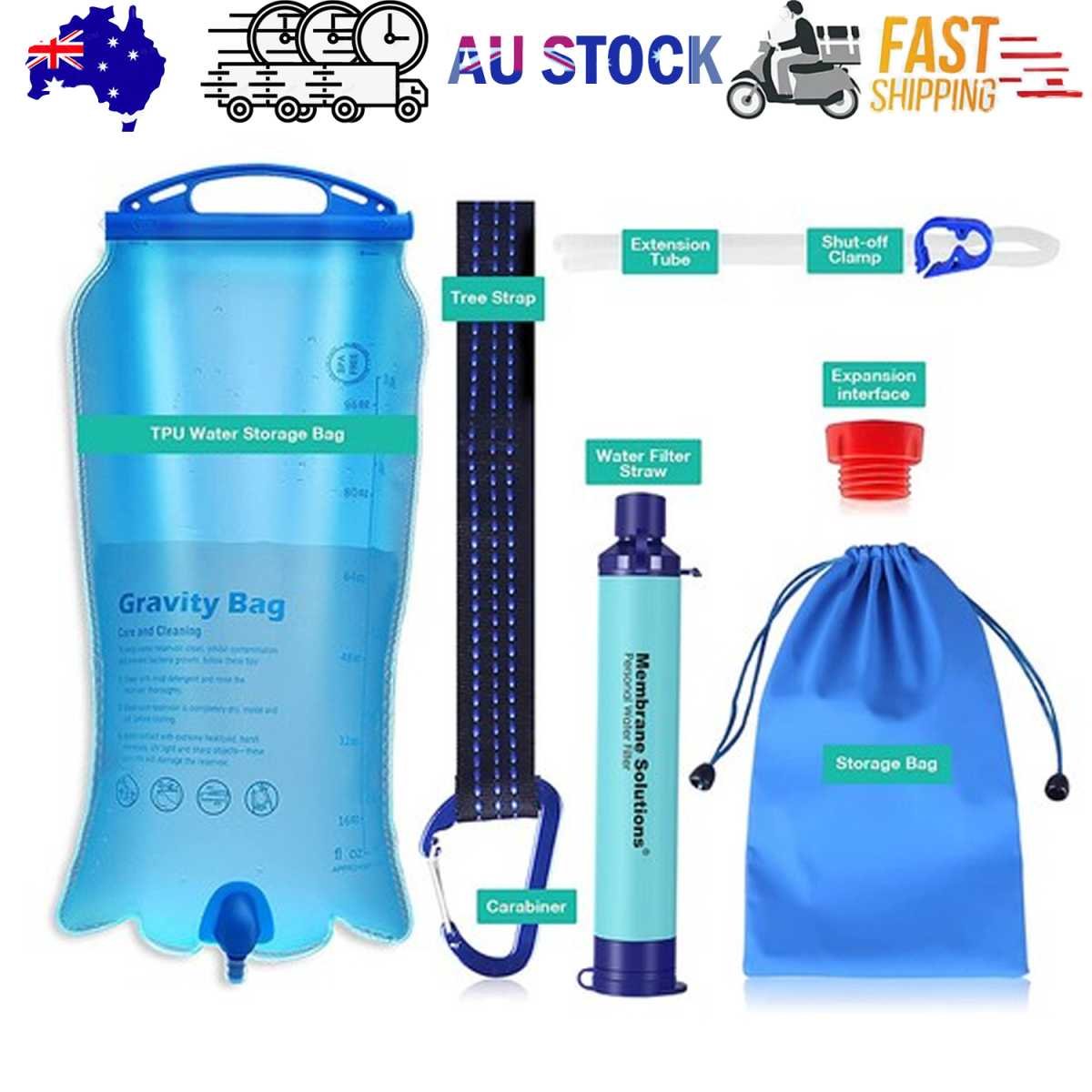 Survival Portable Water Purifier Filter Straw Gravity Water Filtration System 3L