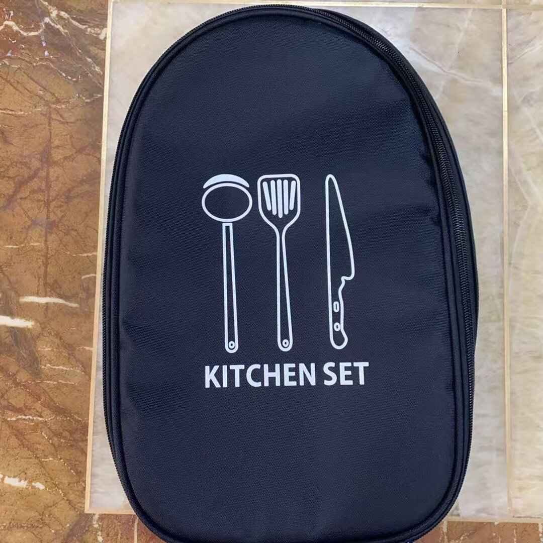 Black Portable Camping Kitchen Utensil Organizer - Travel Cookware Storage Bag for BBQ & Picnics