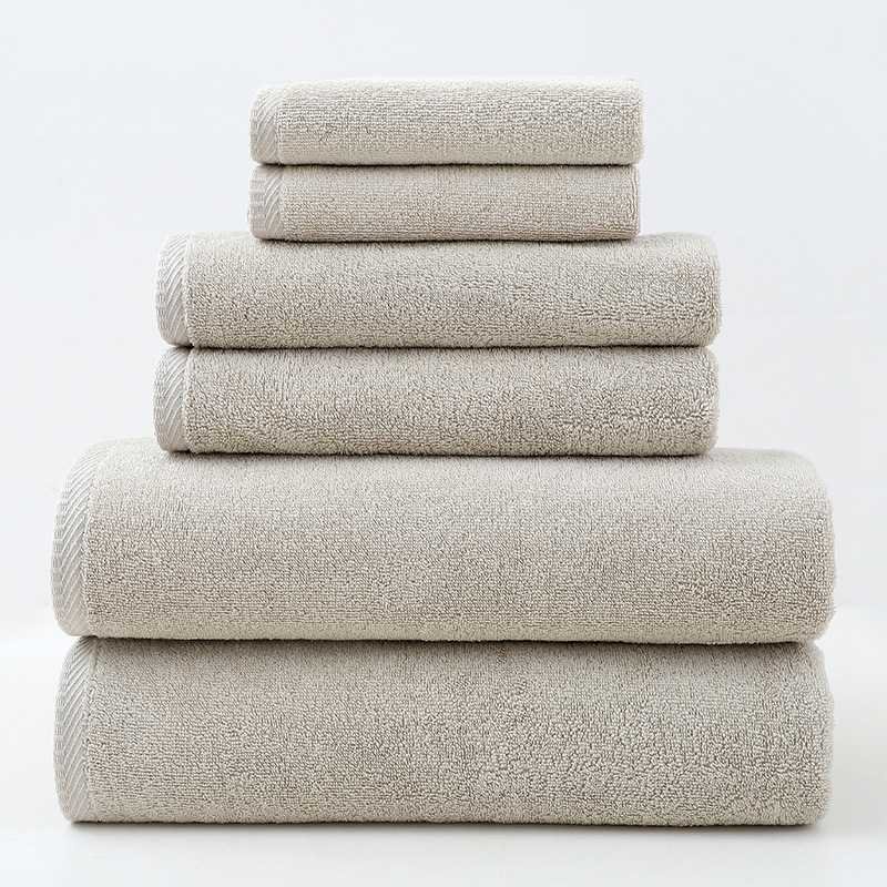 Beige Premium Cotton Towel Set - 6 Pieces, Soft & Absorbent Bath Towels for Adults