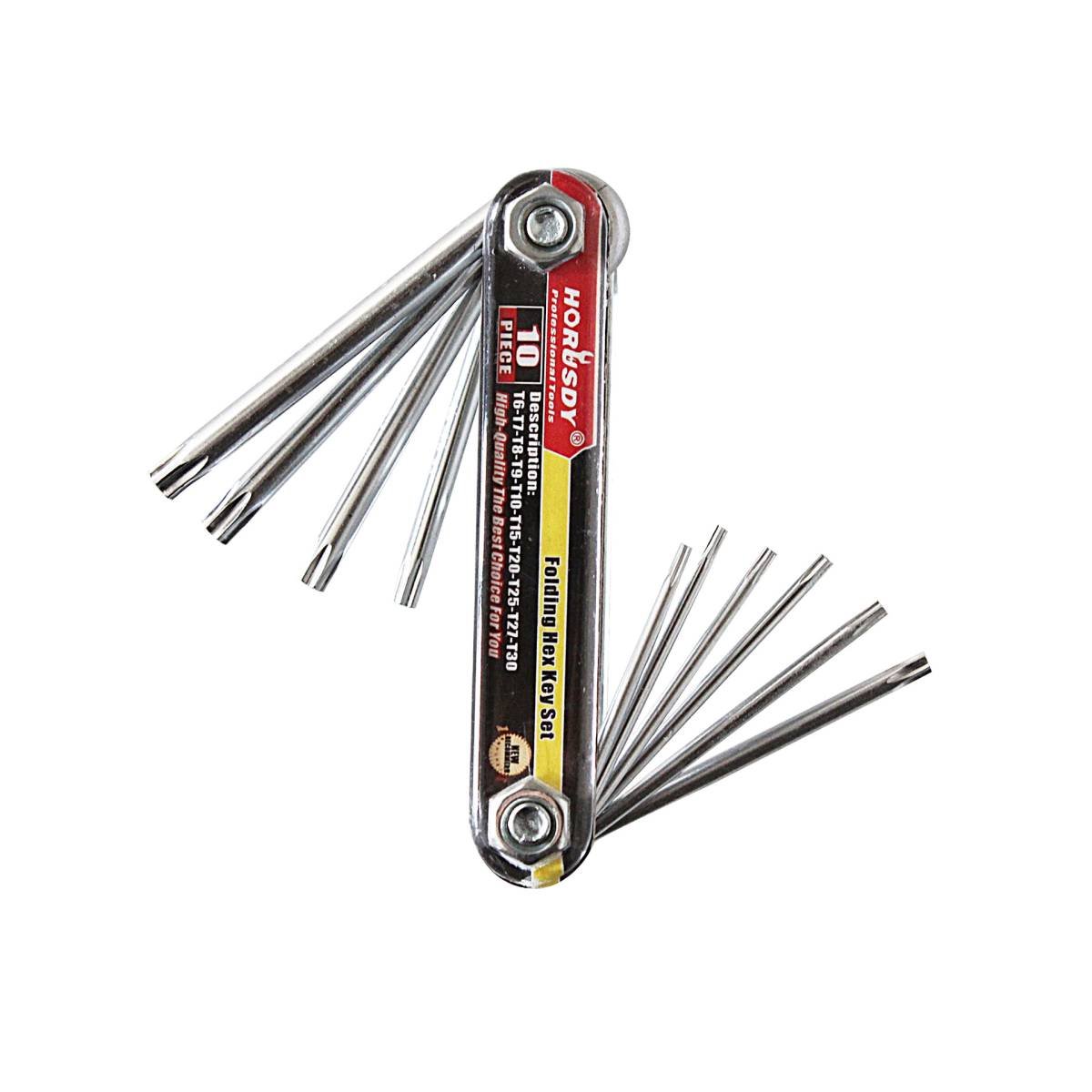 10-Piece Folding Torx Key Wrench Set - T6-T30 Star Keys, Portable Multi-Tool(silver)