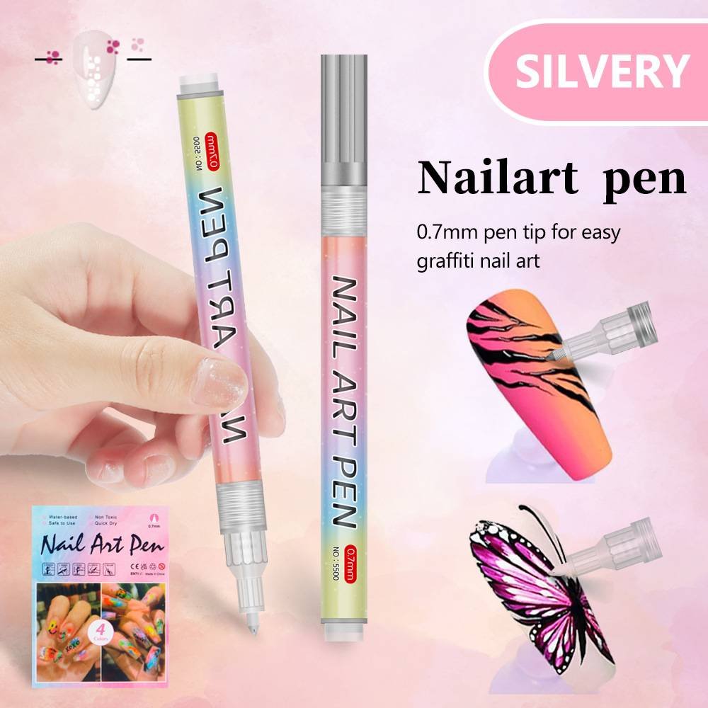 Silver 0.7mm Nail Art Doodle Pen 12 Sticks- Single Color Acrylic Marker for Nail Design, No-Bake