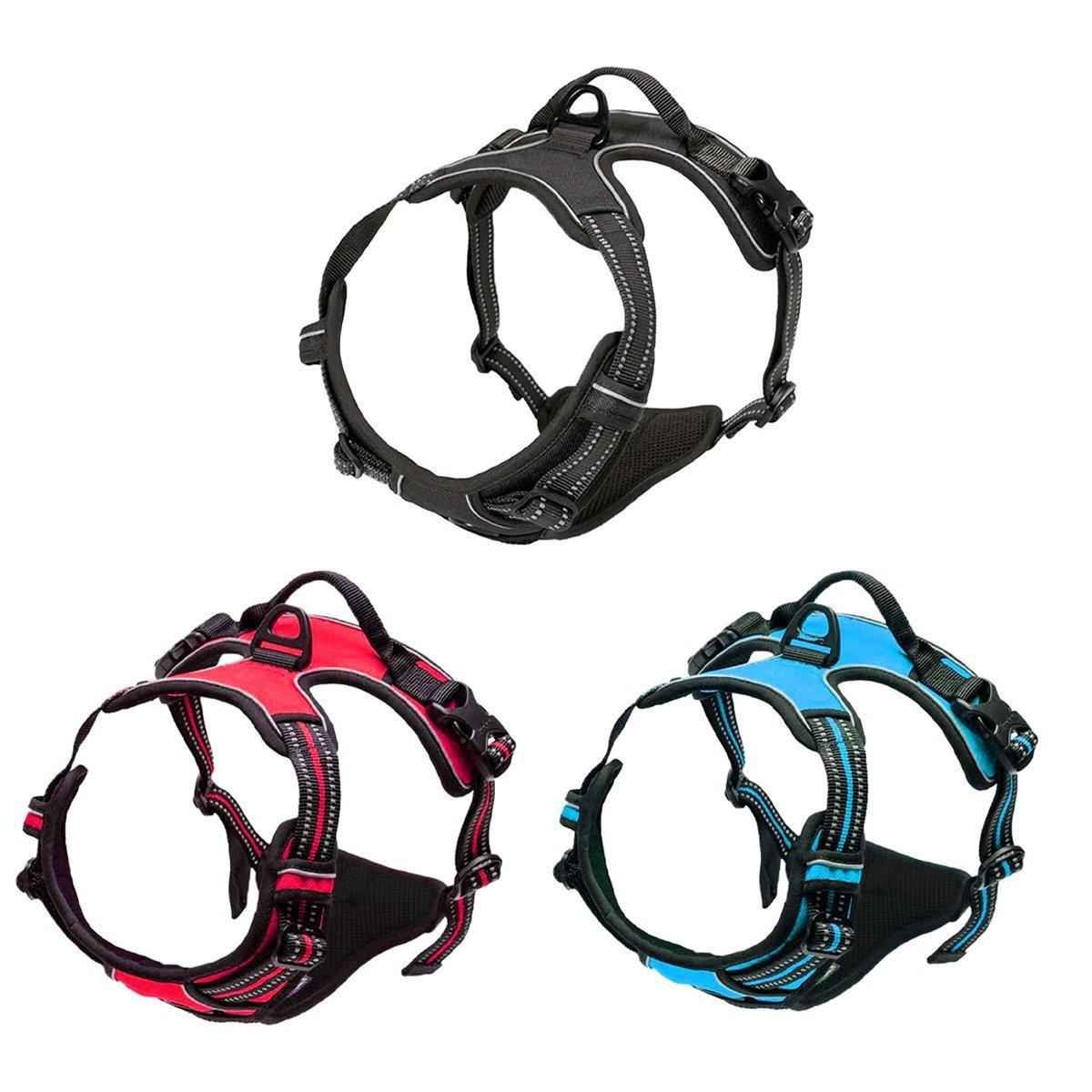 Adjustable No-Pull Dog Harness Vest S-XL Reflective Pet Training Outdoor Handle - Black-S