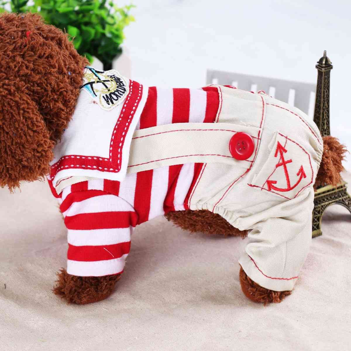 Red Cute Sailor Dog Outfit - Striped Shirt & Anchor Overalls for Small Dogs (Size : XL )