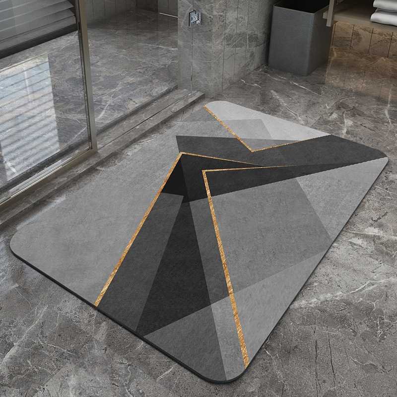 Modern Geometry Modern Absorbent Diatomaceous Earth Bath Mat - Quick Dry, Non-Slip, Soft Bathroom Floor Mat