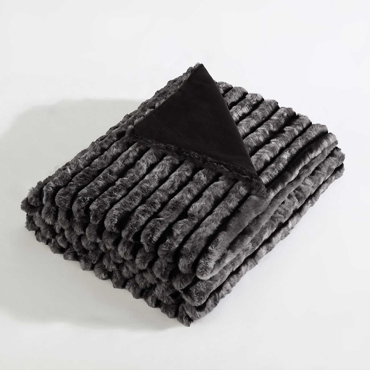 Ardor Cole Ash Striped Faux Fur Soft Plush Throw Rug 130x170cm