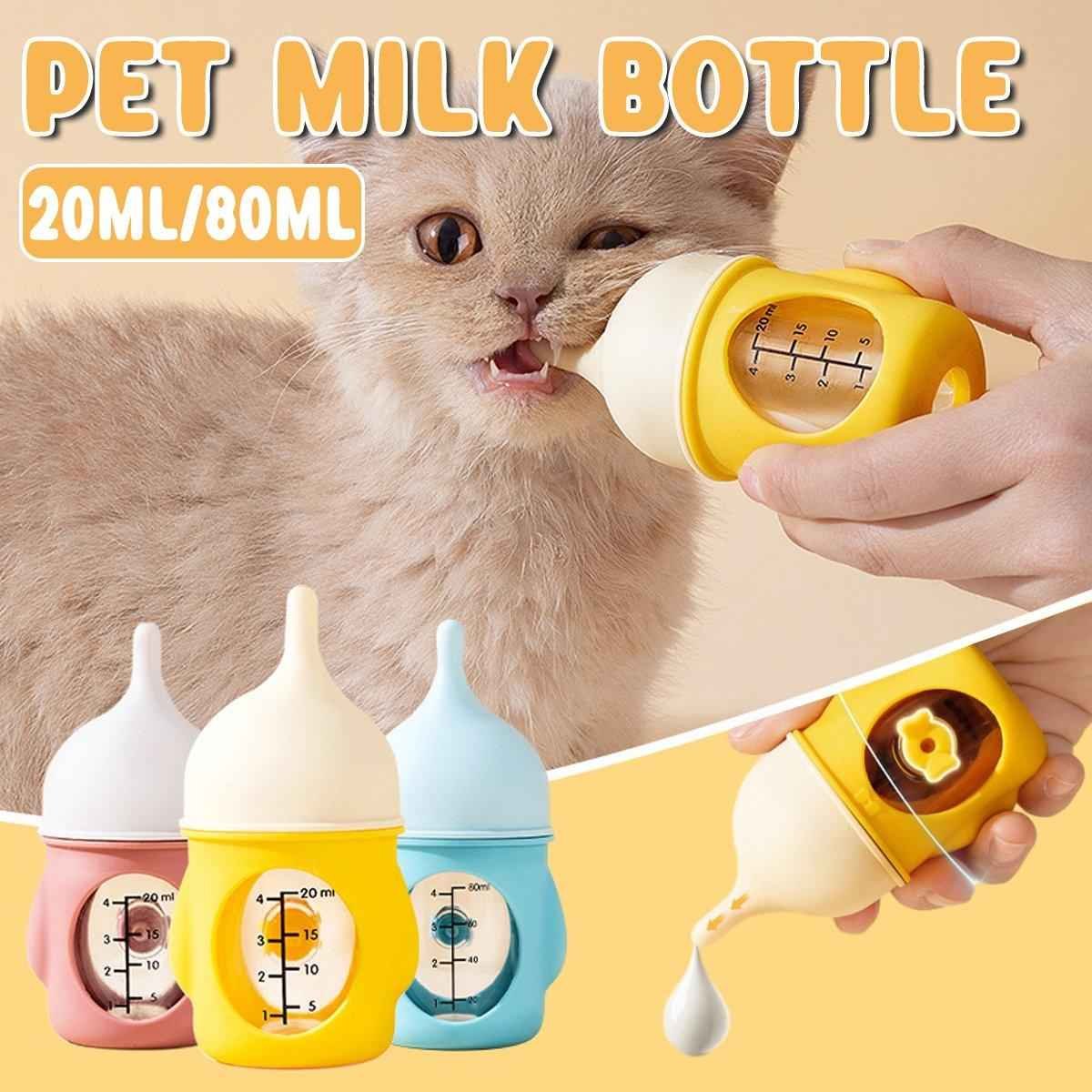 Silicone Pet Milk Feeding Bottle with Scale for Small Puppies and Kittens 20ml 80ml - 80ml-Blue