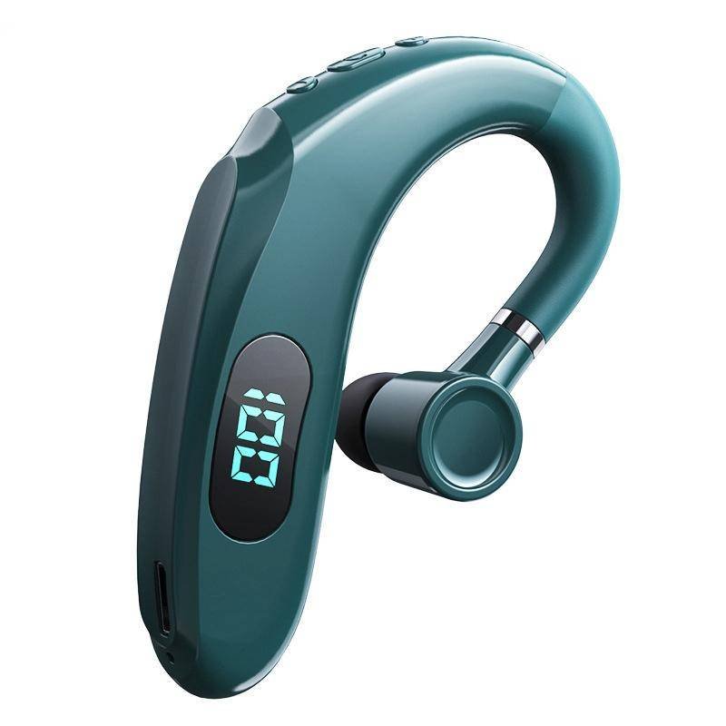 Wireless Bluetooth Earhook Earphones with Digital Display - Business Sports - Green
