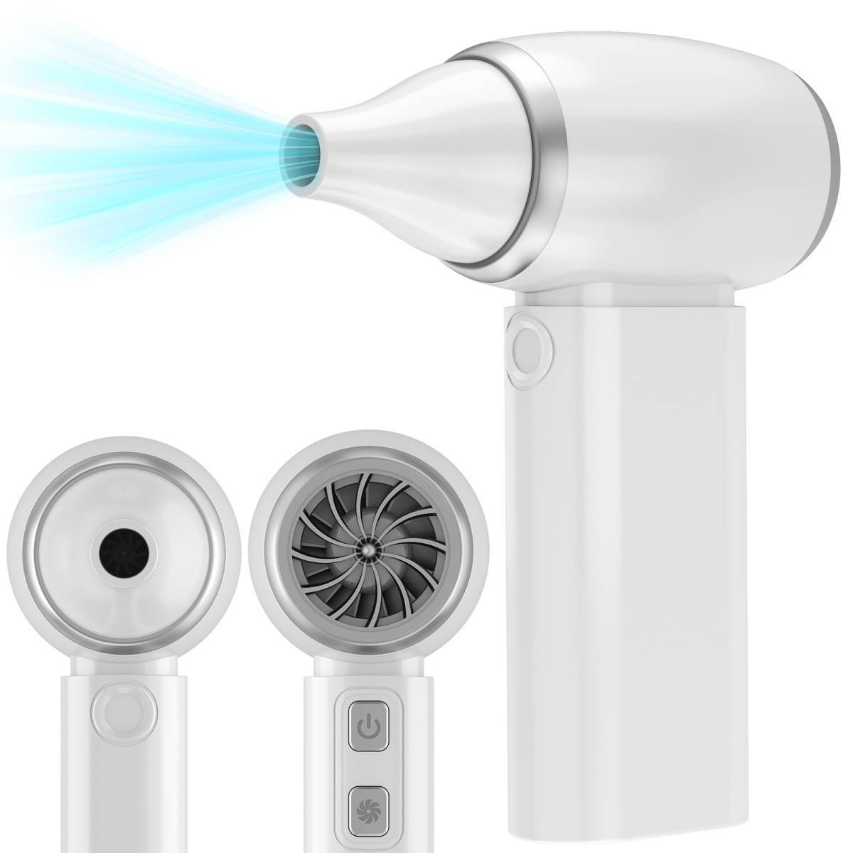 White Portable Turbo Handheld Blower Fan - 130000RPM High-Speed Mini Fan with 5000mAh Battery