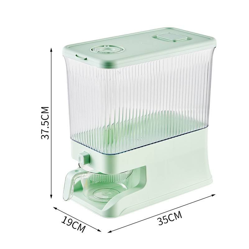 Transparent Apple Green Smart Kitchen Rice Dispenser - Automatic Press-Style Rice Storage Bin